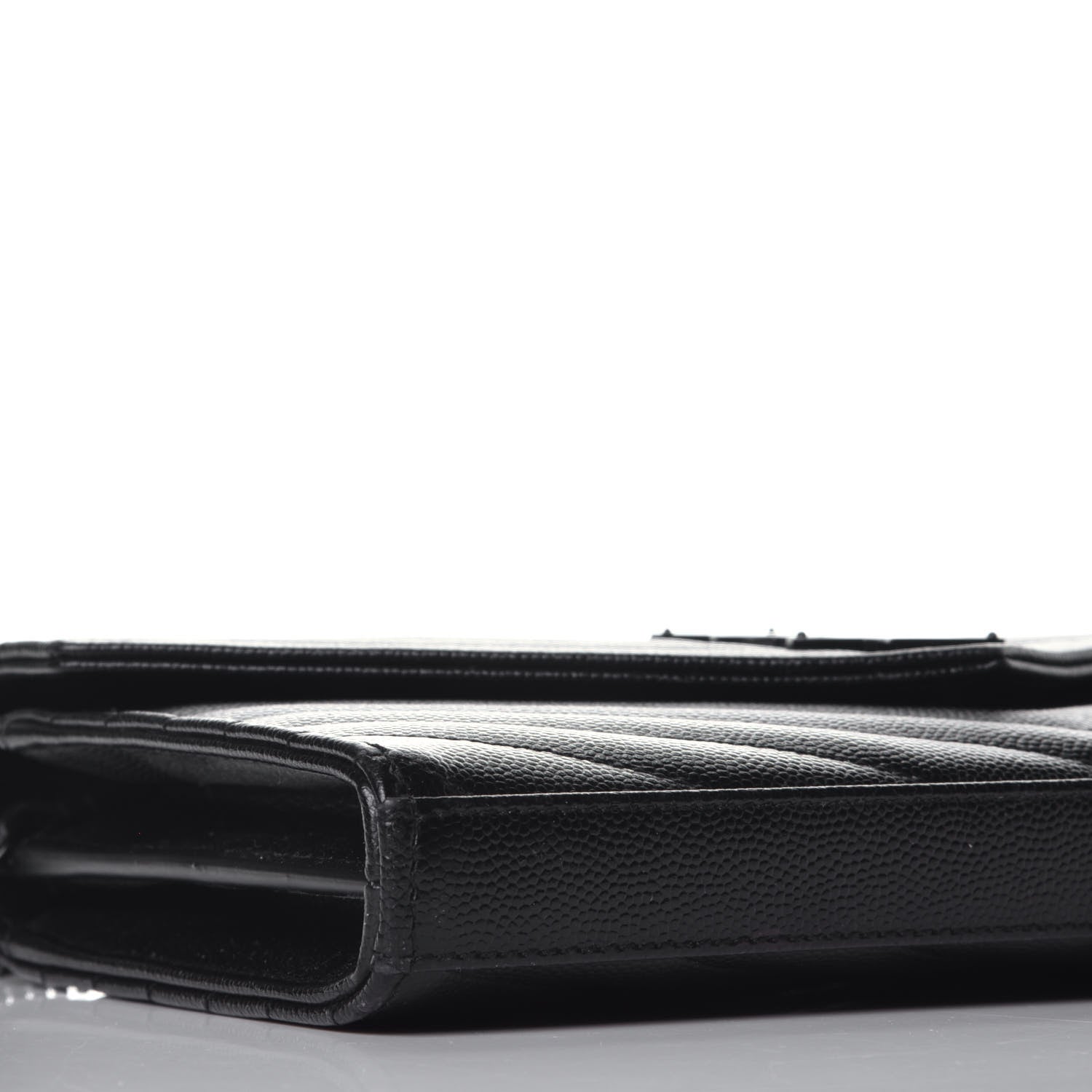 Saint Laurent Grain De Poudre Matelasse Chevron Monogram Chain Wallet Black 7 of 8