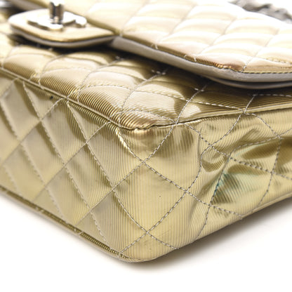 Chanel Striated Patent Quilted Medium Double Flap Gold 13 of 15