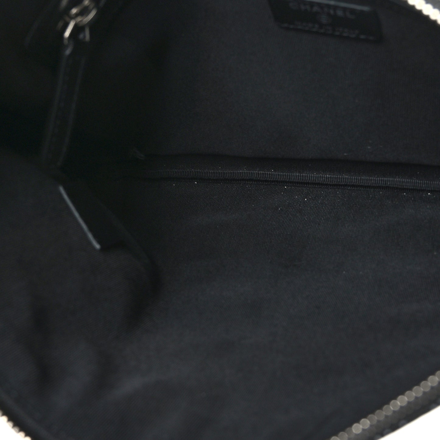 Coated Canvas Calfskin Camellia Printed Pouch Black Beige