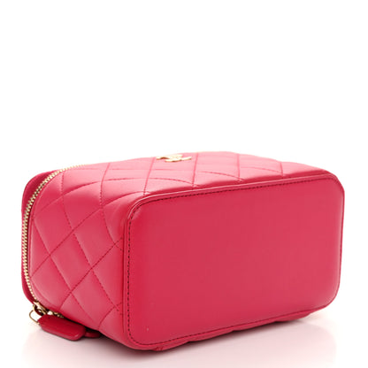 Chanel Lambskin Quilted Small Top Handle Vanity Case With Chain Dark Pink 3 of 10