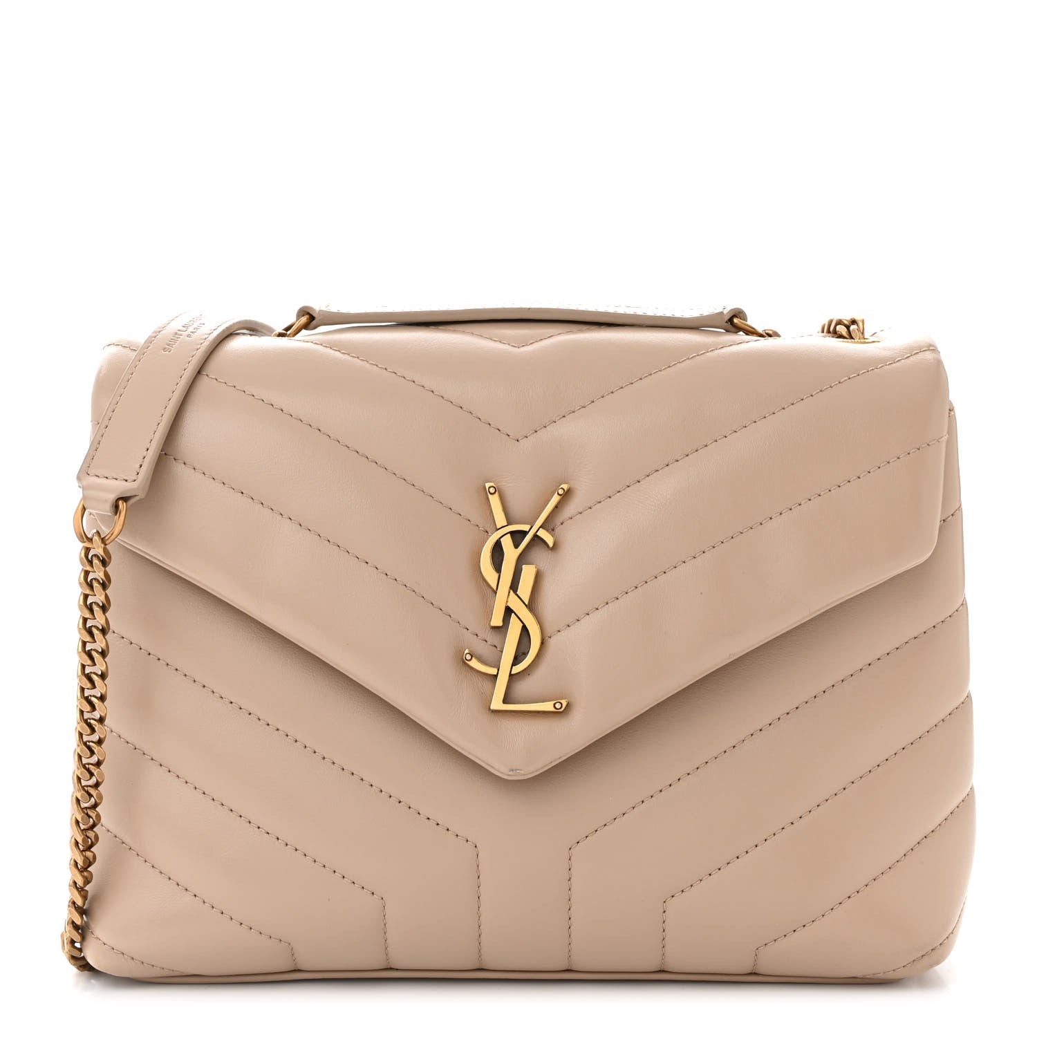 Saint Laurent Calfskin Y Quilted Monogram Small Loulou Chain Satchel Dark Beige 1 of 12