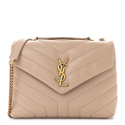 Saint Laurent Calfskin Y Quilted Monogram Small Loulou Chain Satchel Dark Beige 1 of 12