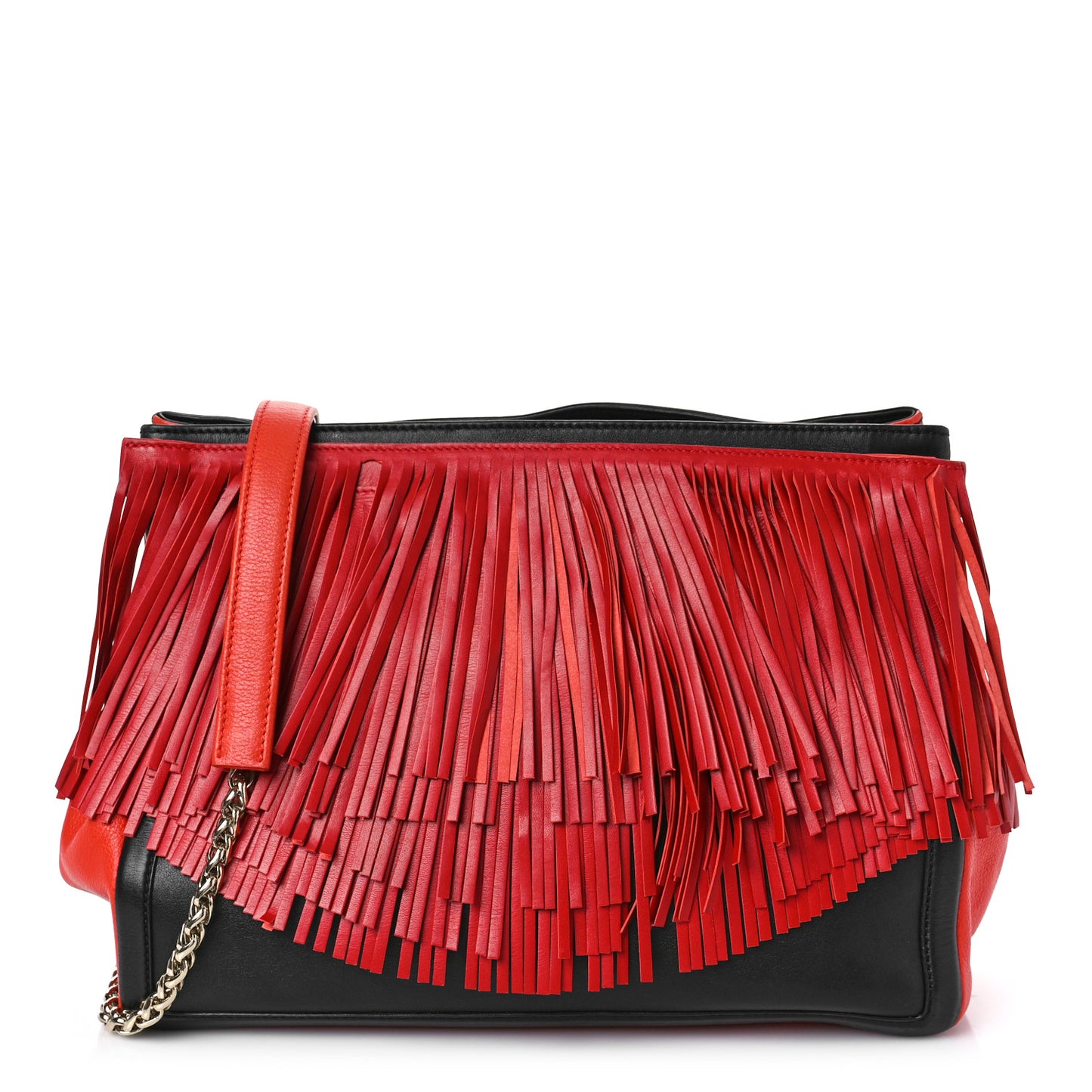 Grained Calfskin Artemis Fringe Shopping Tote Red Black