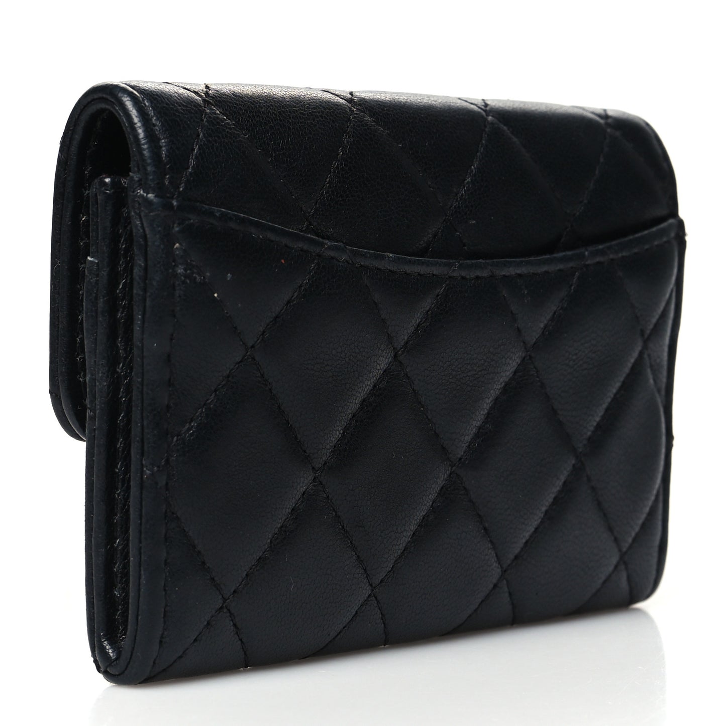 Lambskin Quilted Flap Card Holder Wallet Black