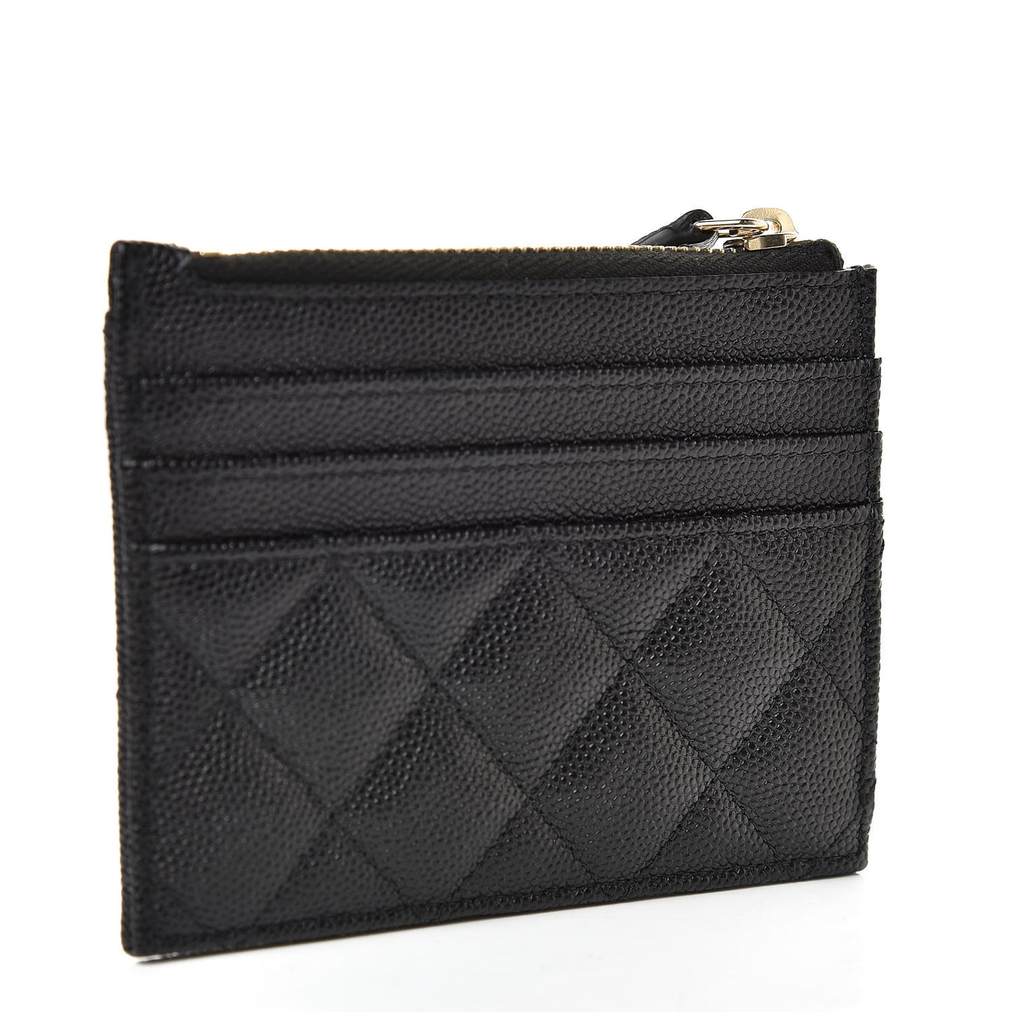 Caviar Quilted CC Zip Card Holder Black