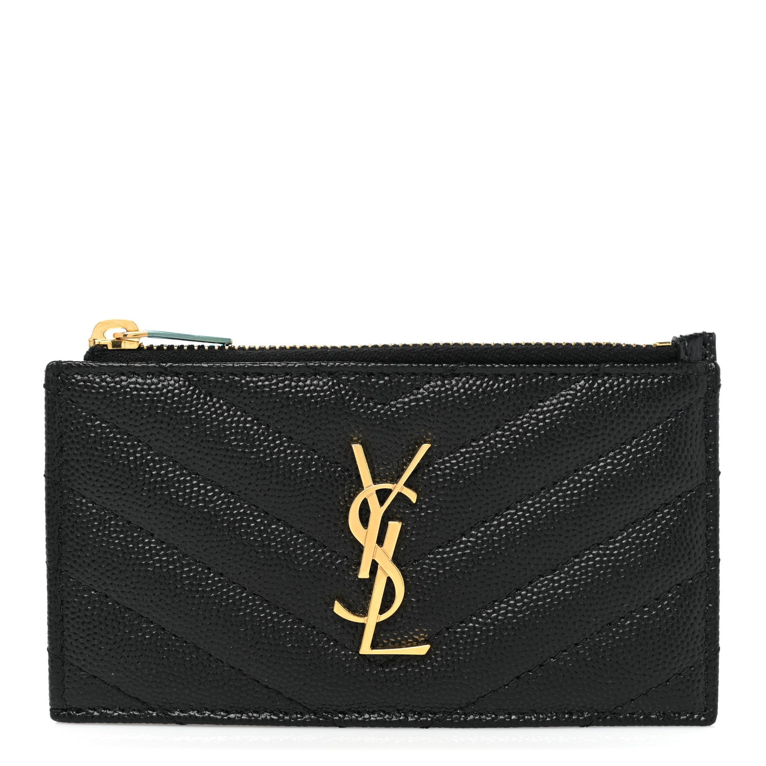 Saint Laurent Monogram Grain de Poudre 5 Fragments Zip Pouch Card Holder Black 1 of 8