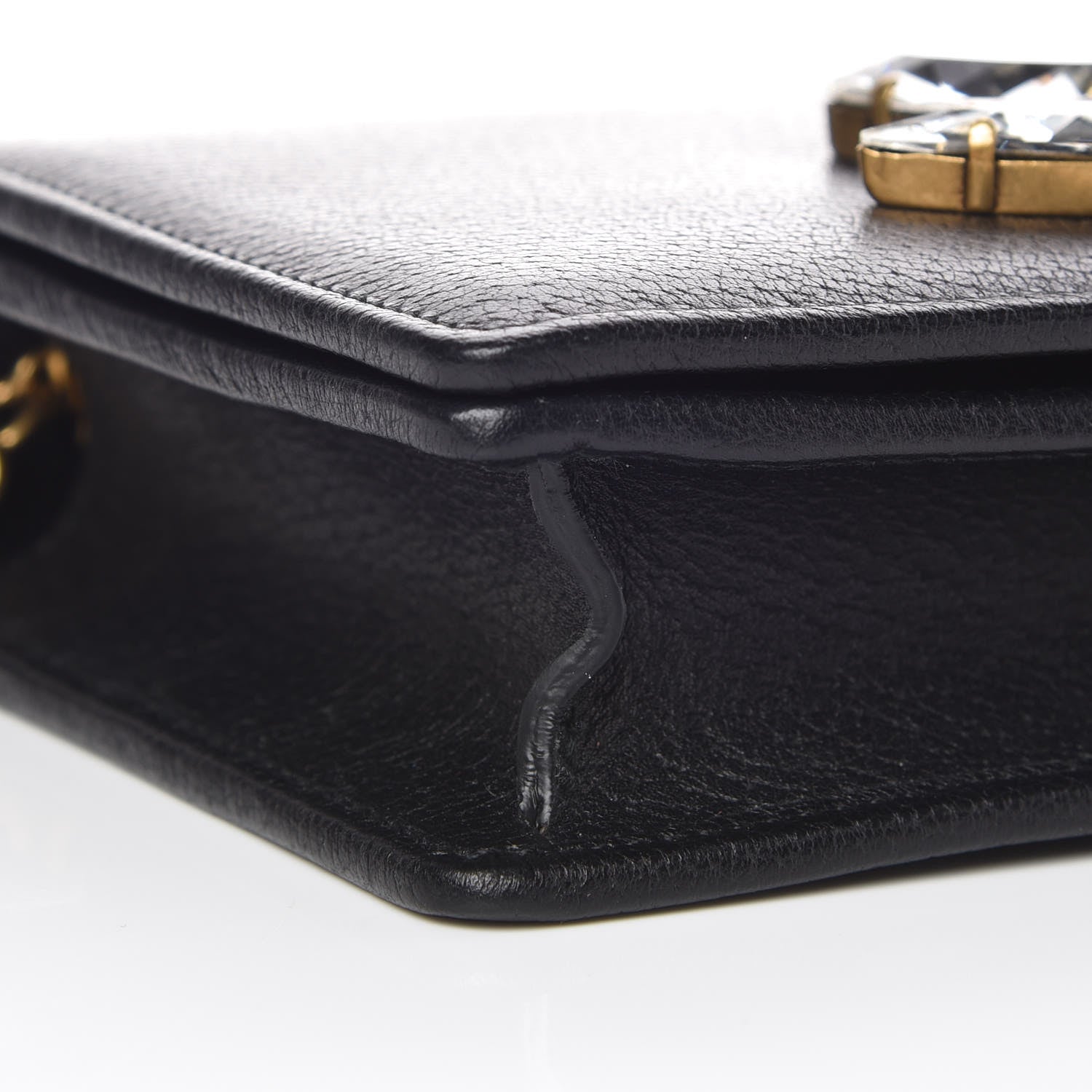 Gucci Calfskin Marquise Crystals Mini GG Chain Wallet Black 5 of 11