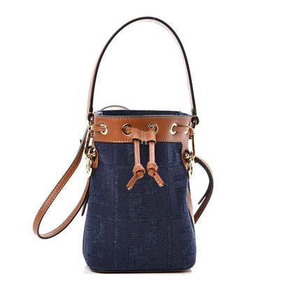 Fendi Denim Vitello King F is Fendi FF Embroidered Mini Mon Tresor Bucket Bag Blue Cuoio 1 of 9