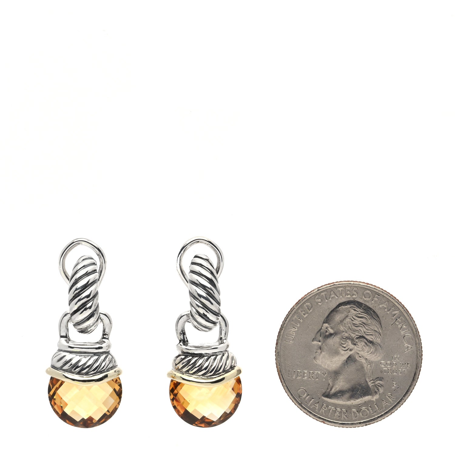 David Yurman Sterling Silver 14K Yellow Gold Citrine Acorn Earrings 2 of 5