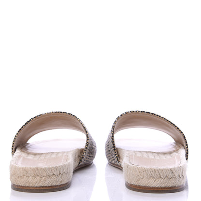 Chanel Metallic Tweed CC Espadrille Slip On Sandals 37 Beige Black 6 of 10