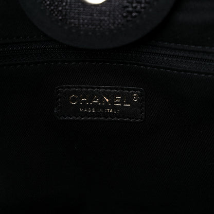 Chanel Mixed Fibers Calfskin Striped Medium Deauville Tote Black 6 of 20