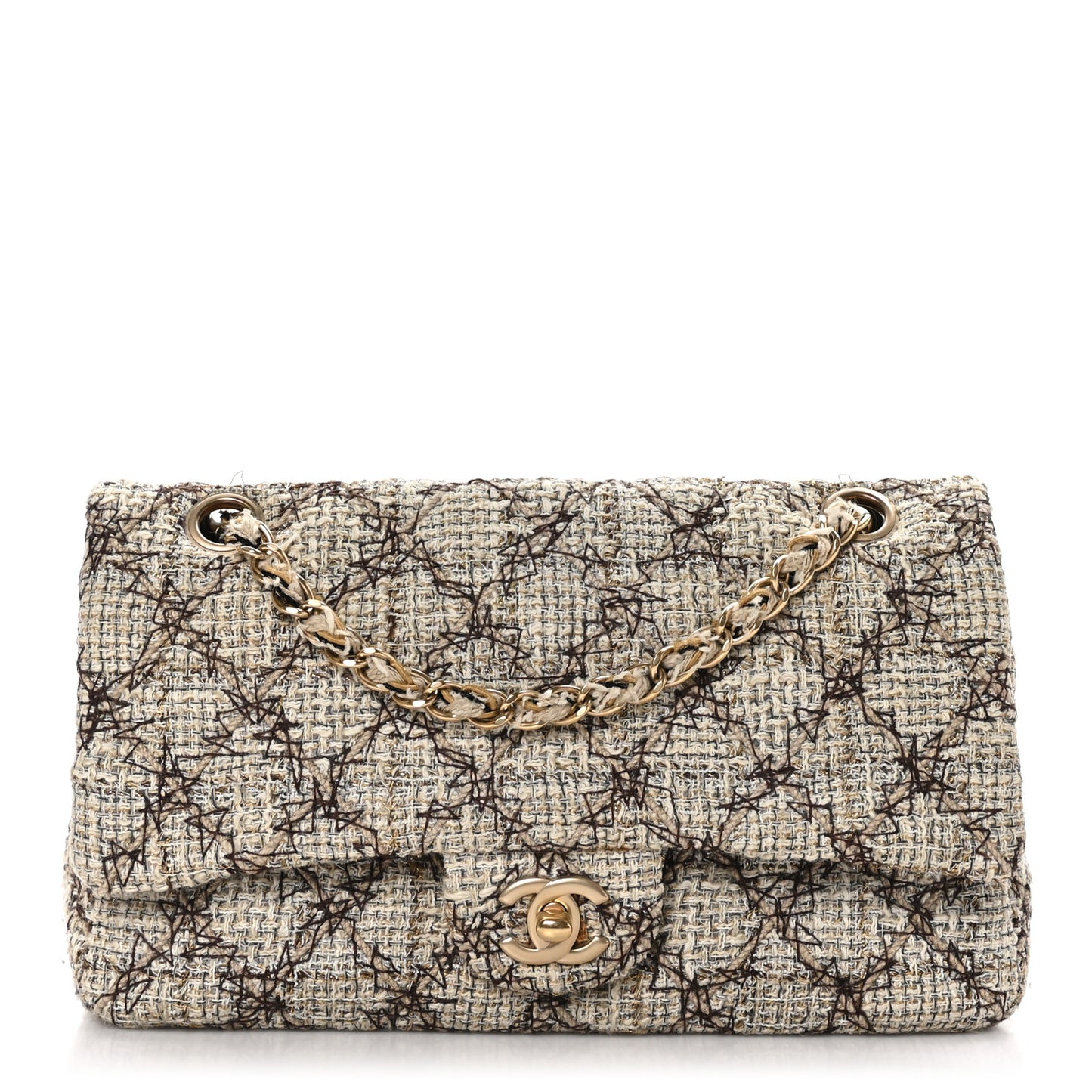 Metallic Tweed Quilted Medium Single Flap Beige Multicolor