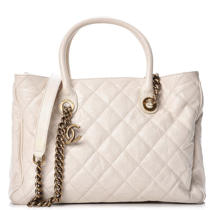 Chanel Glazed Caviar Quilted Small Shiva Tote Dark White 1 of 16
