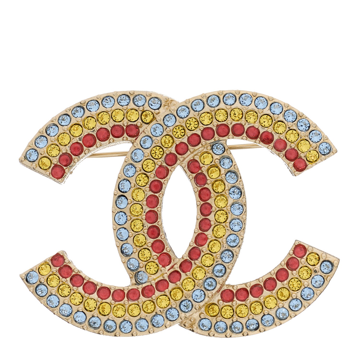 Chanel Metal Crystal CC Brooch Yellow Red Blue 1 of 5