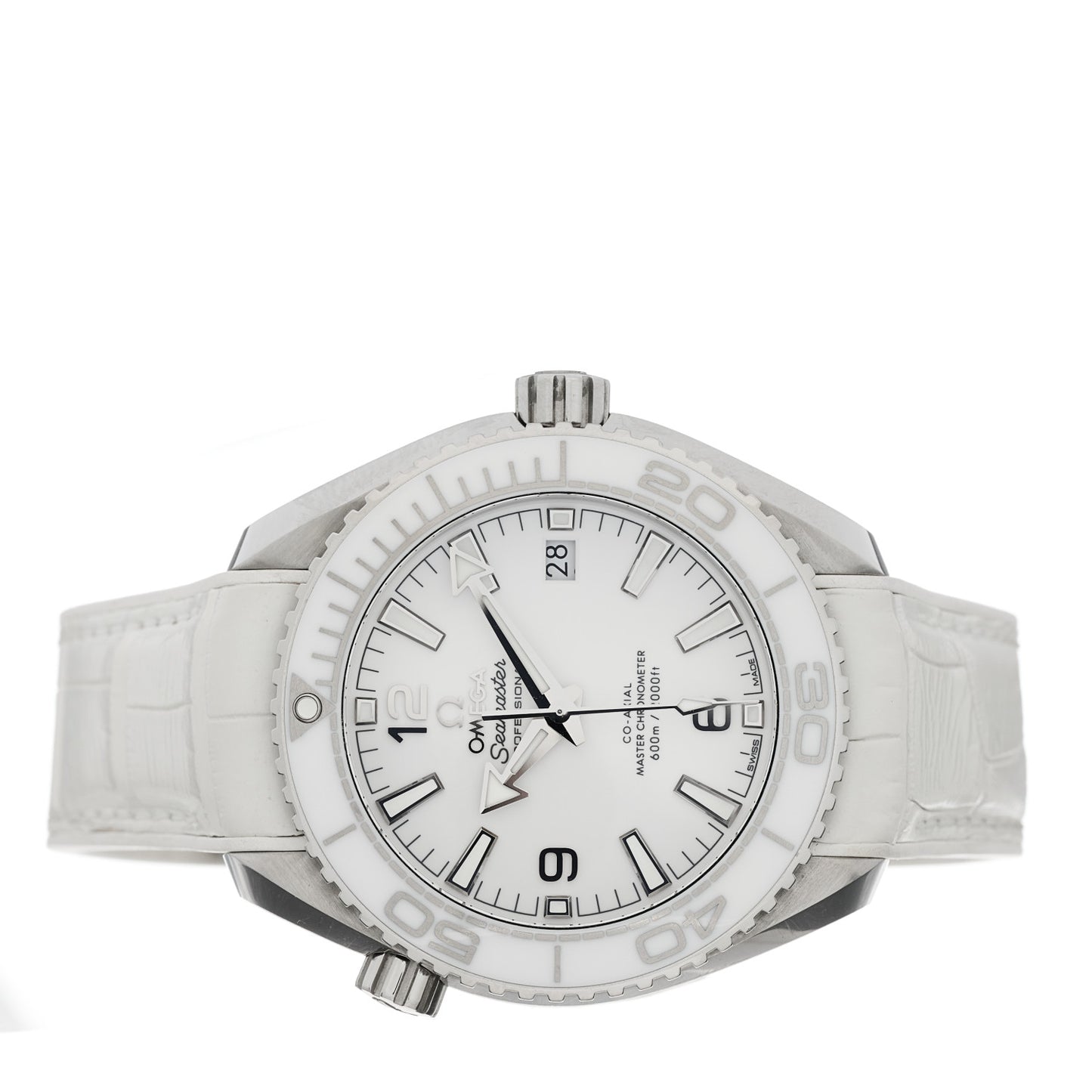 Stainless Steel Alligator 39.5mm Seamaster Planet Ocean Co-Axial Automatic Watch White 215.33.40.20.04.001