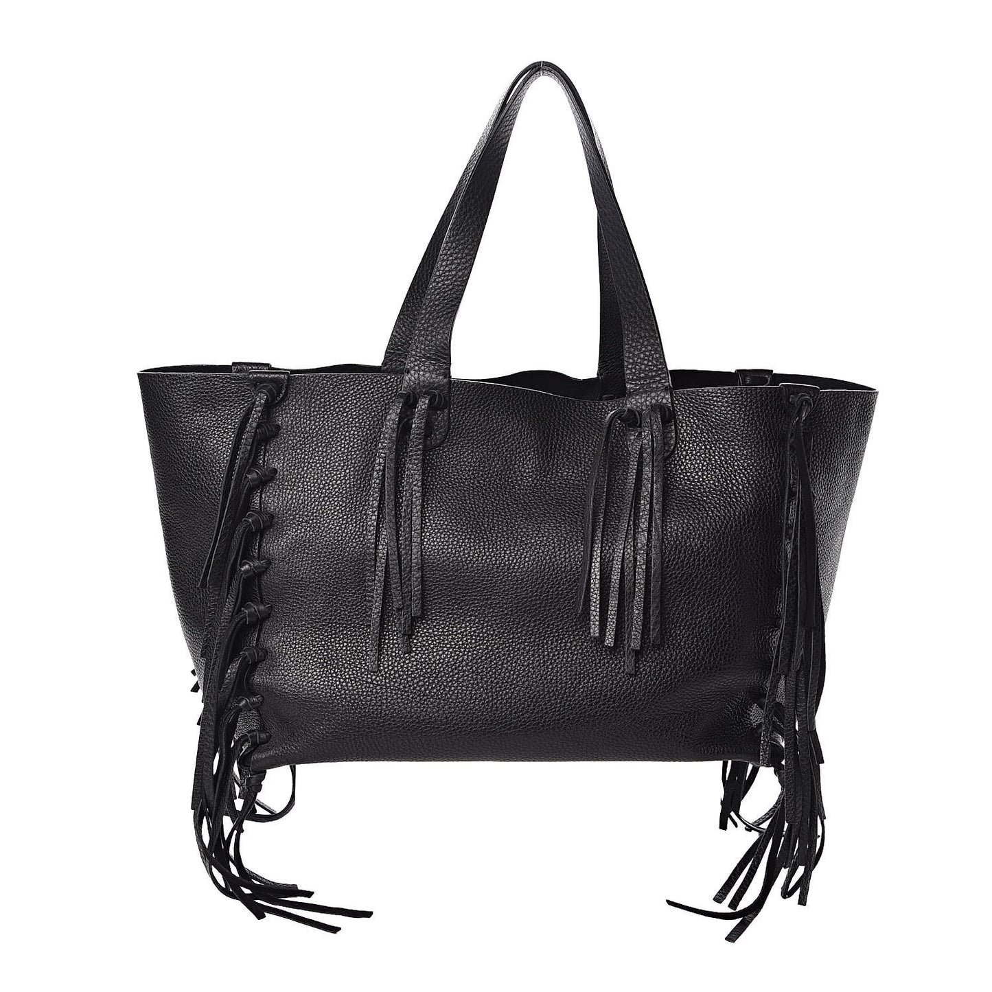 Grained Calfskin C-Rockee Fringe Tote Black