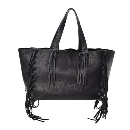 Valentino Garavani Grained Calfskin C-Rockee Fringe Tote Black 1 of 10