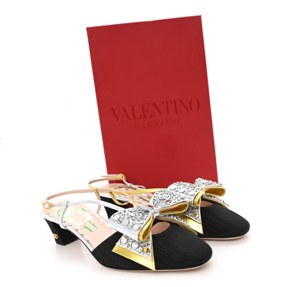 Valentino Garavani Metallic Embellished Bowow 45mm Slingback Pump 38 Black 10 of 10