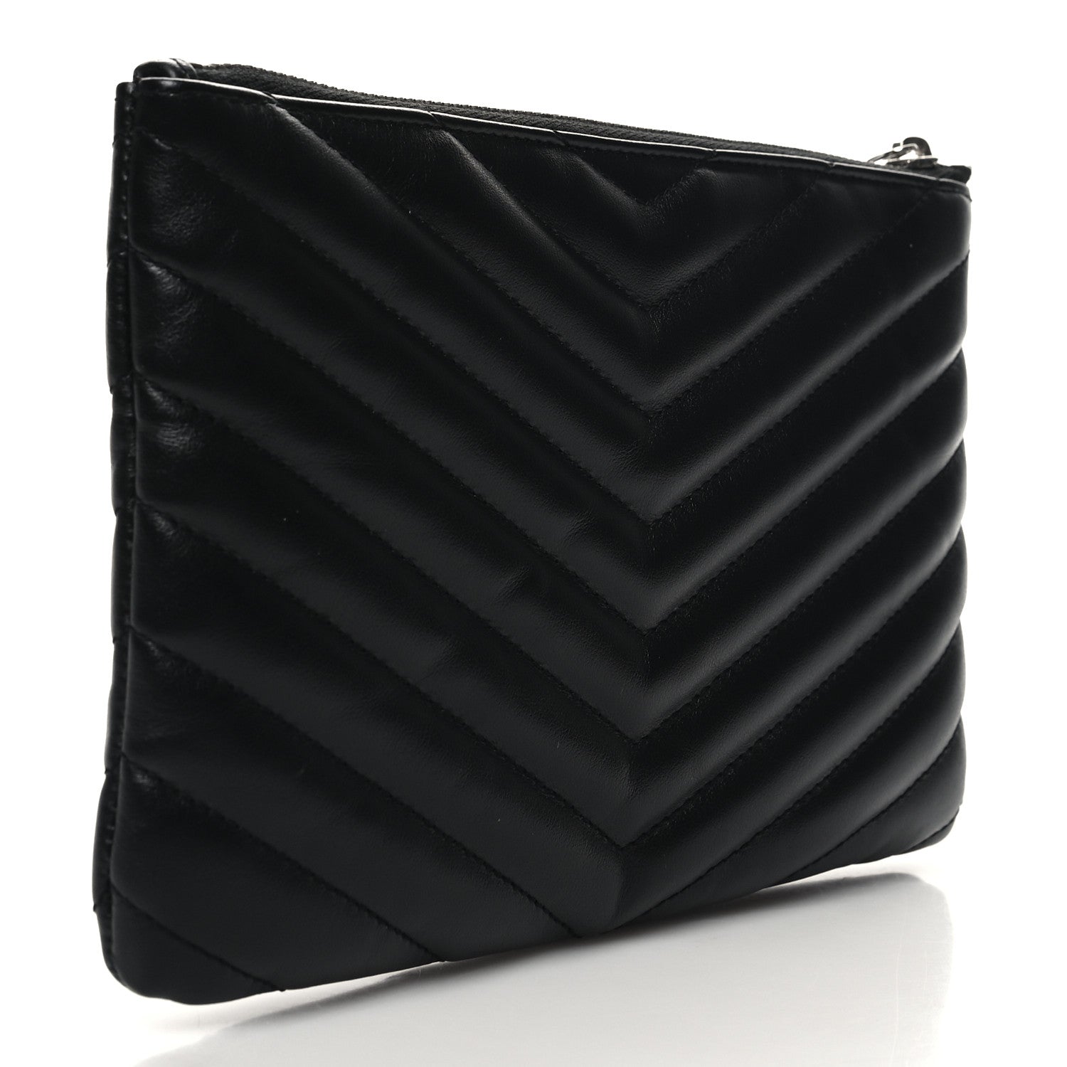 Saint Laurent Calfskin Matelasse Chevron Monogram Pouch Black 3 of 11