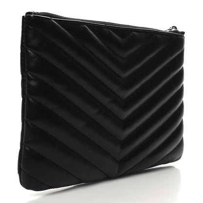 Saint Laurent Calfskin Matelasse Chevron Monogram Pouch Black 3 of 11
