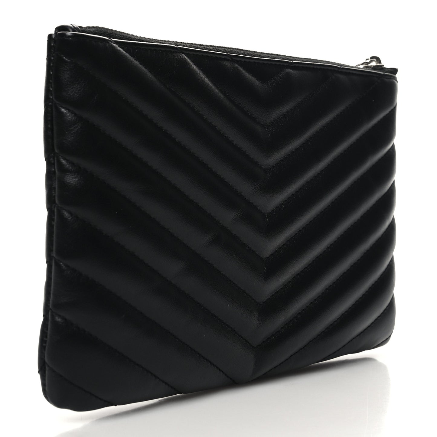 Calfskin Matelasse Chevron Monogram Pouch Black