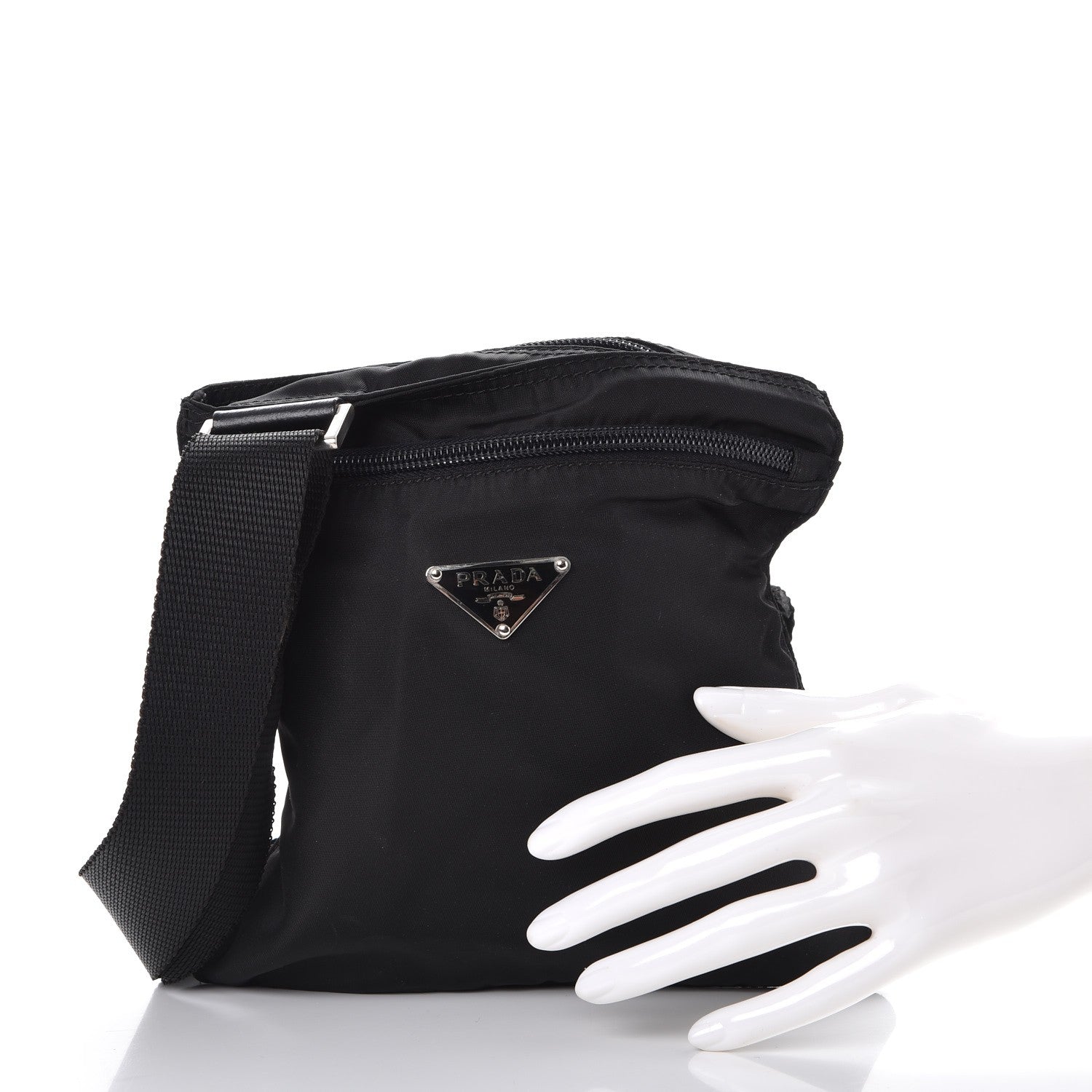 Prada Nylon Small Flat Messenger Bag Black 3 of 11