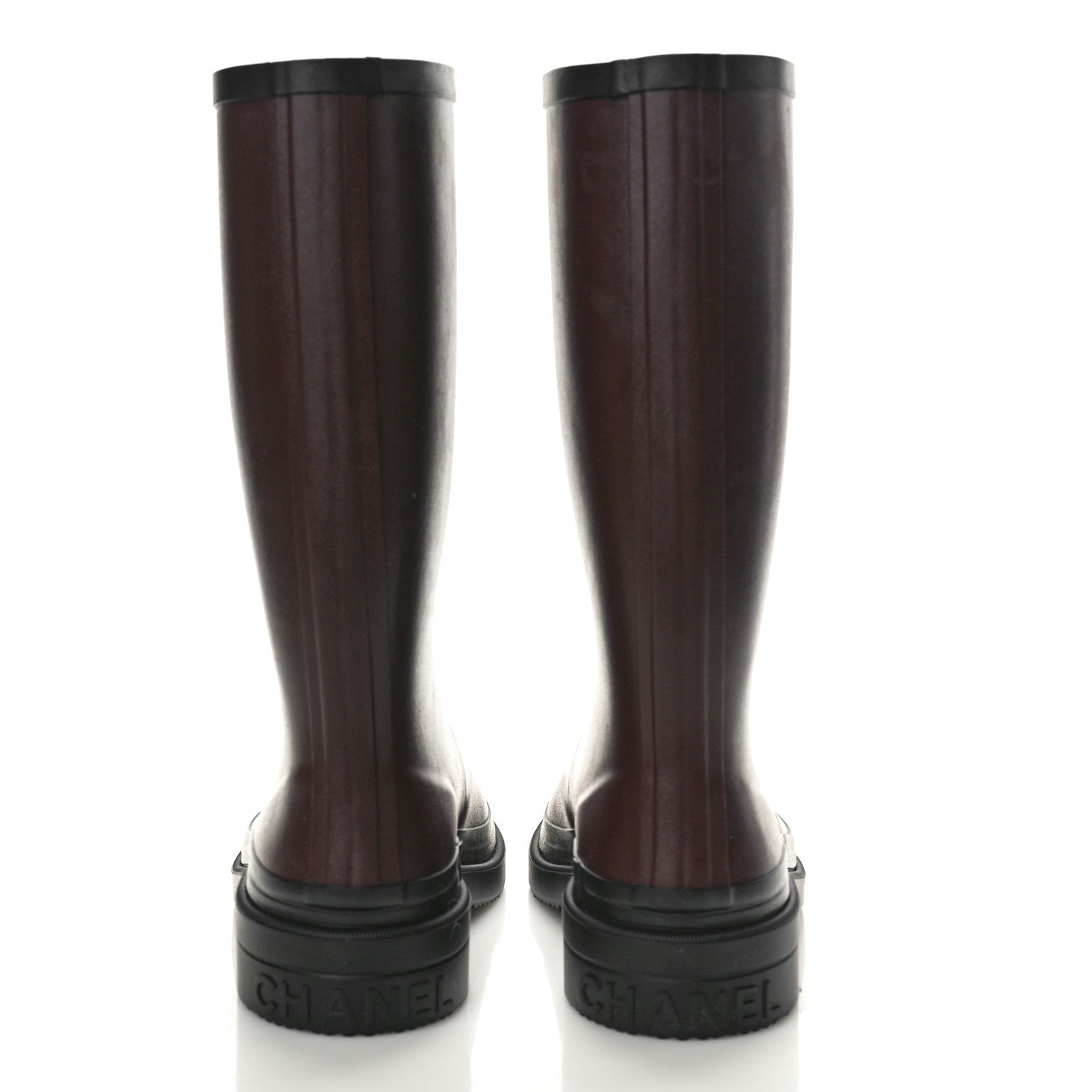 Chanel Caoutchouk CC High Boots 37 Burgundy Black 5 of 10