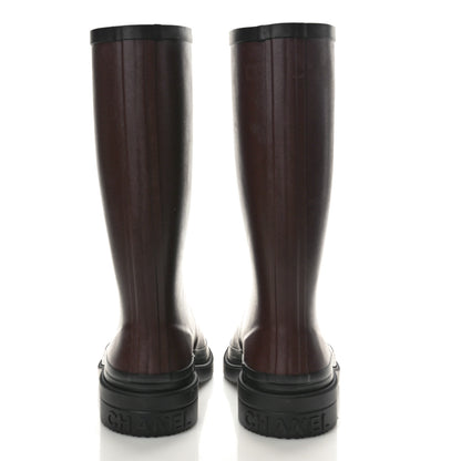 Chanel Caoutchouk CC High Boots 37 Burgundy Black 5 of 10