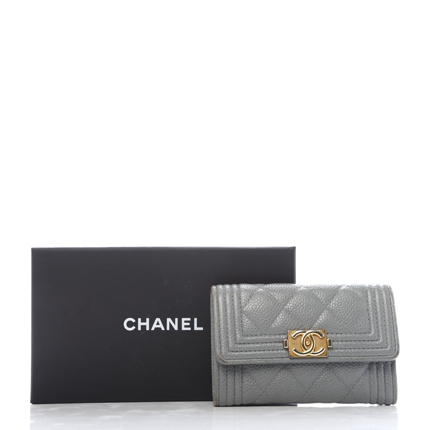 Caviar Quilted Boy Flap Card Holder Grey
