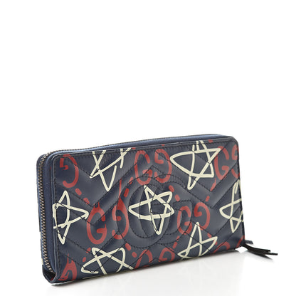 Gucci Calfskin Matelasse GucciGhost GG Marmont Zip Around Wallet Blue Agata Hibiscus Red 3 of 8