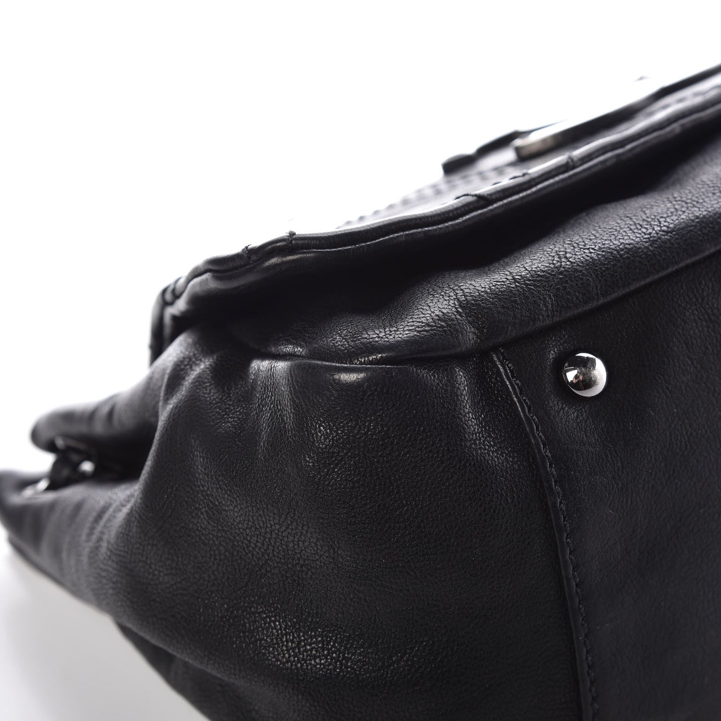 Calfskin Diamond Stitch Accordion Flap Black