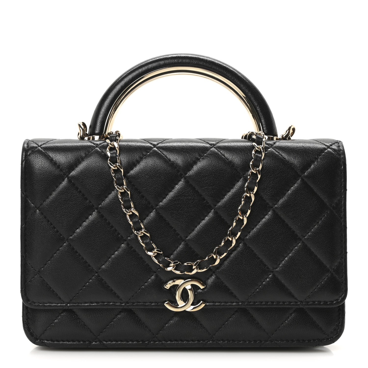 Chanel Lambskin Quilted Top Handle Wallet On Chain WOC Black 1 of 11