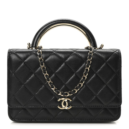 Chanel Lambskin Quilted Top Handle Wallet On Chain WOC Black 1 of 11