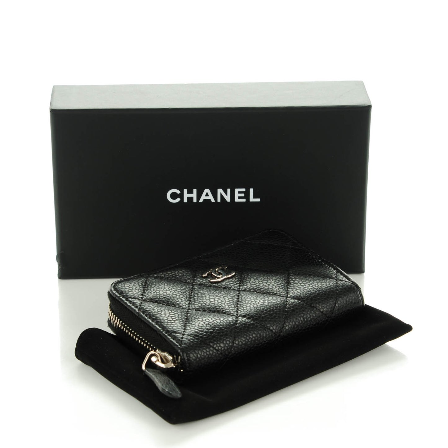 Caviar Quilted Zip Coin Purse Black