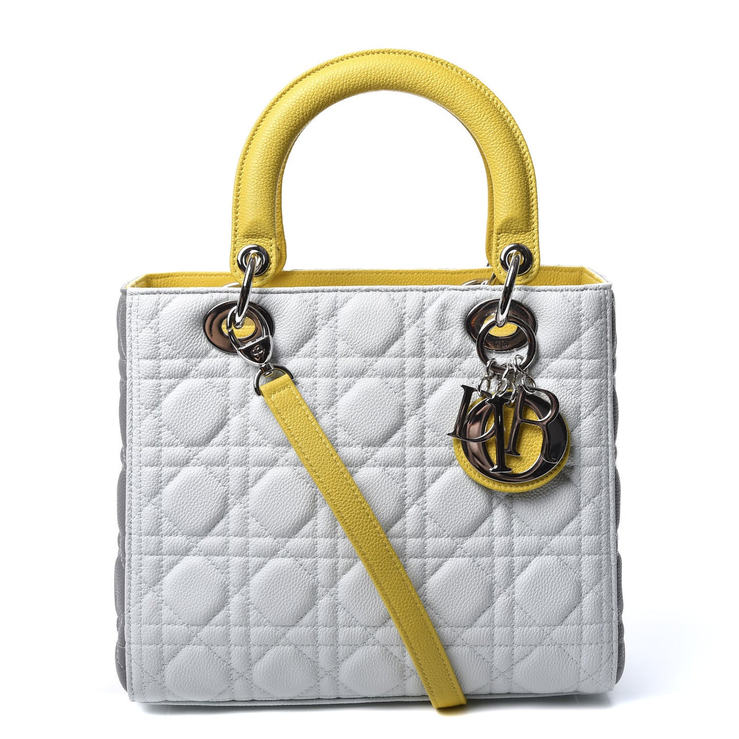 Lambskin Cannage Medium Tri-Color Lady Dior White Grey Yellow