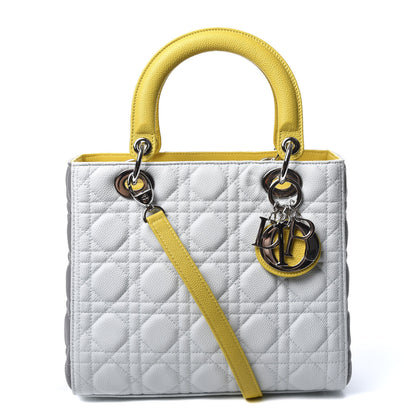 Christian Dior Lambskin Cannage Medium Tri-Color Lady Dior White Grey Yellow 1 of 10