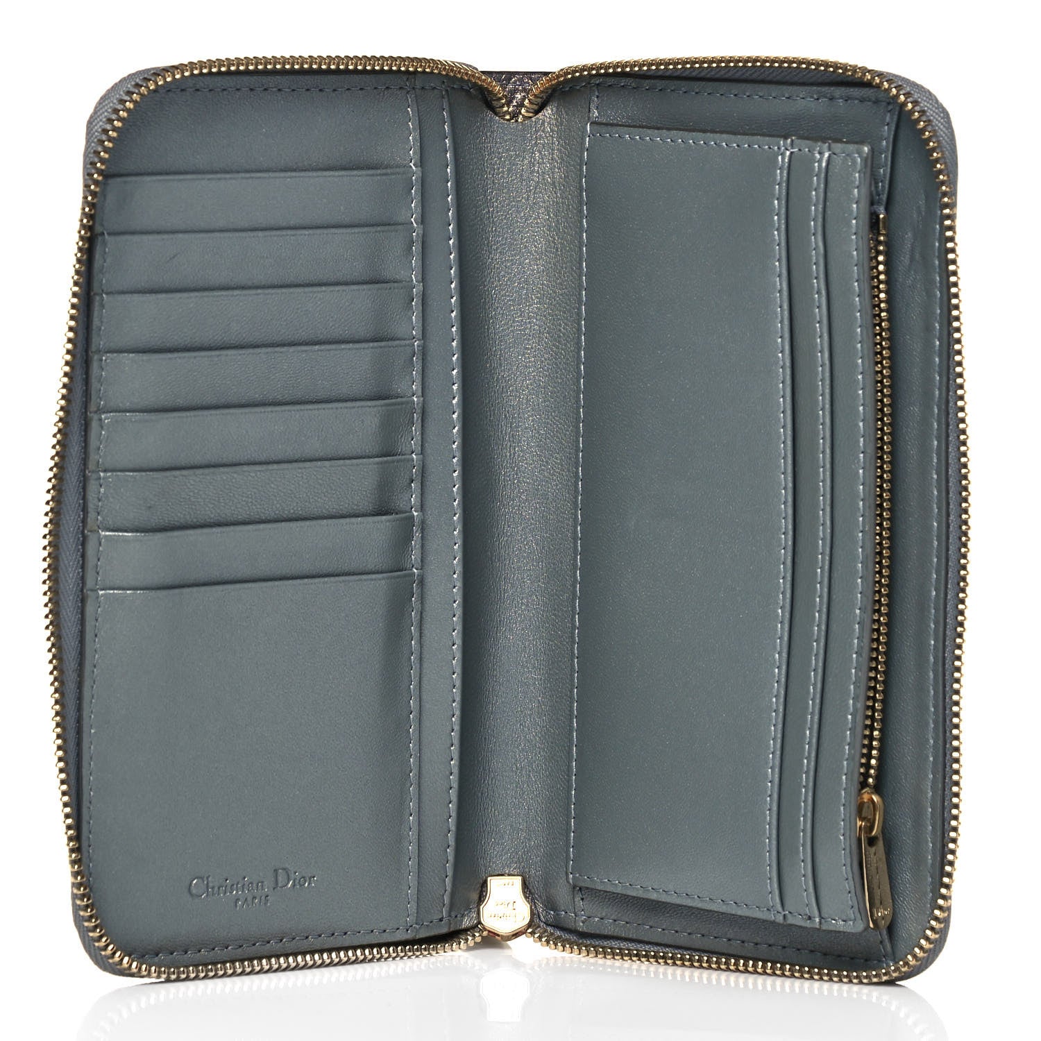 Christian Dior Metallic Grained Calfskin Cannage Lady Dior Zip Wallet Steel 5 of 7