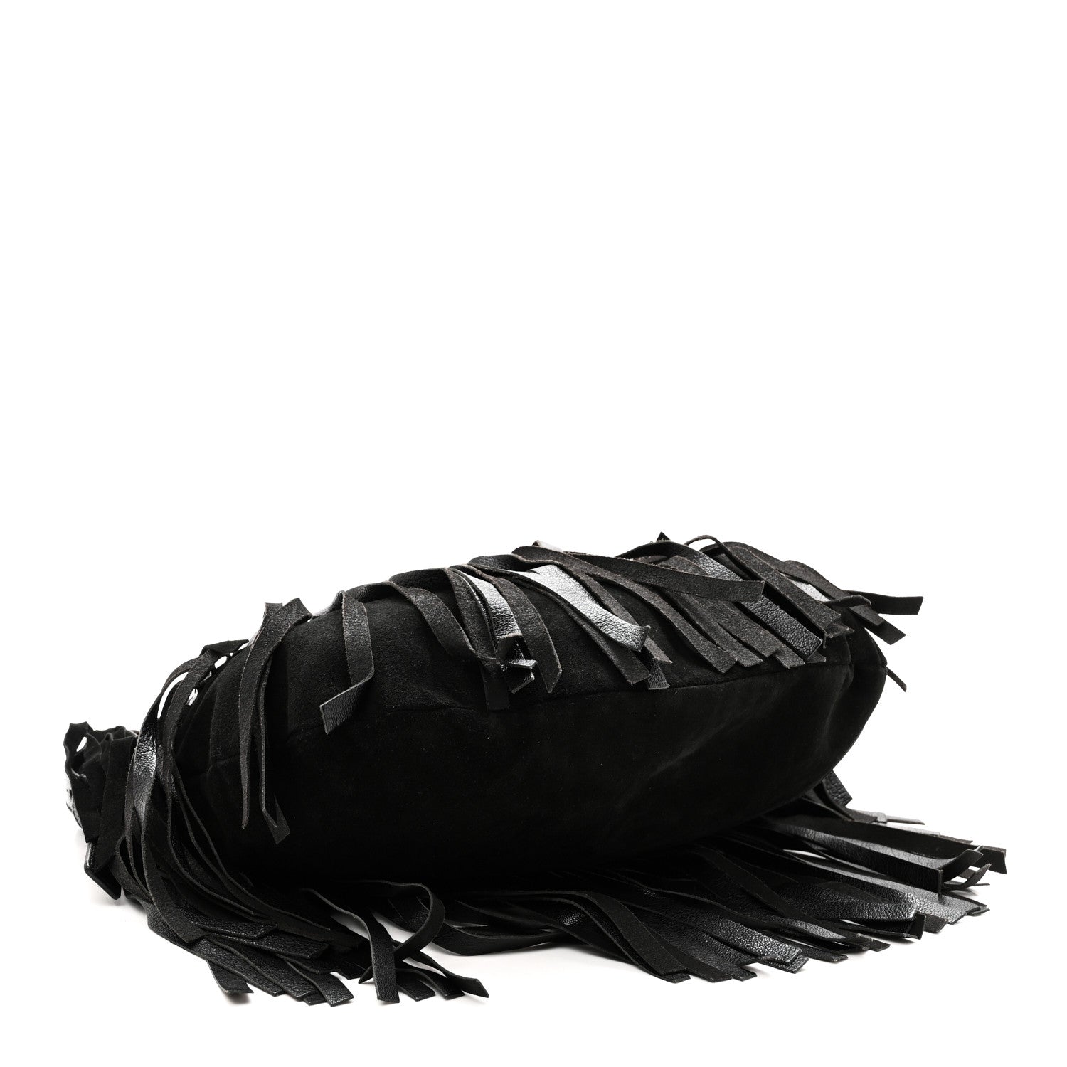 Saint Laurent Suede Calfskin Fringe Buffalo Horn Mombasa Hobo Black 4 of 11