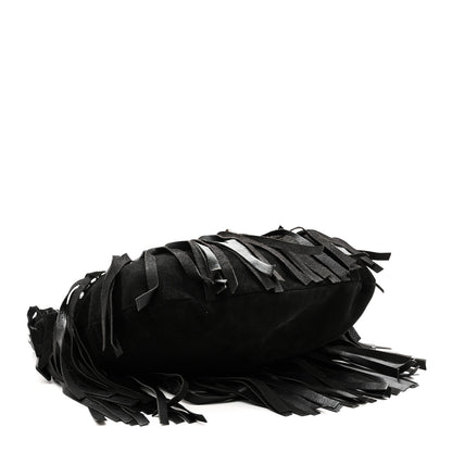 Saint Laurent Suede Calfskin Fringe Buffalo Horn Mombasa Hobo Black 4 of 11