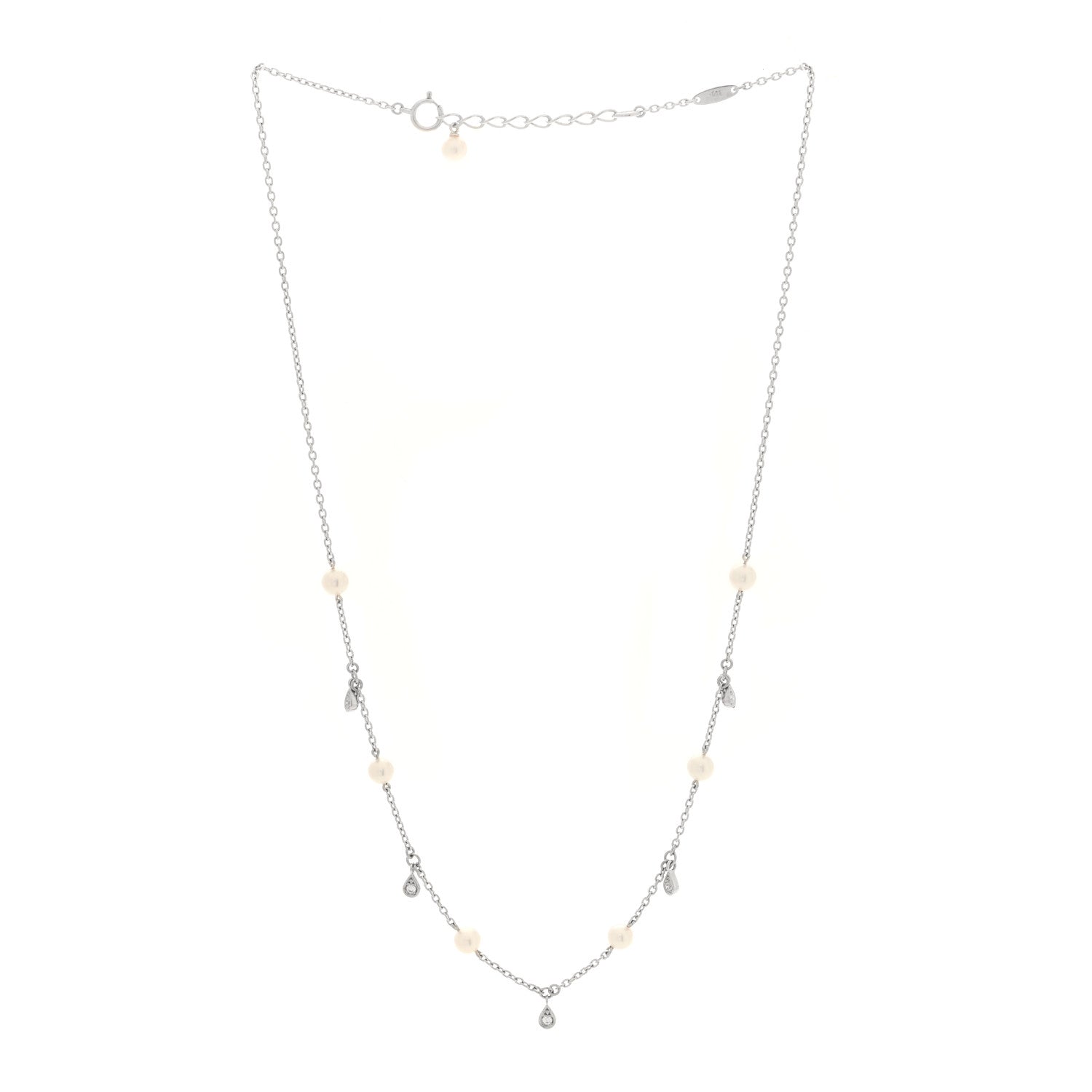 Mikimoto 18K White Gold Diamond Akoya Cultured Pearl 4.5-5mm Teardrop Necklace 3 of 4