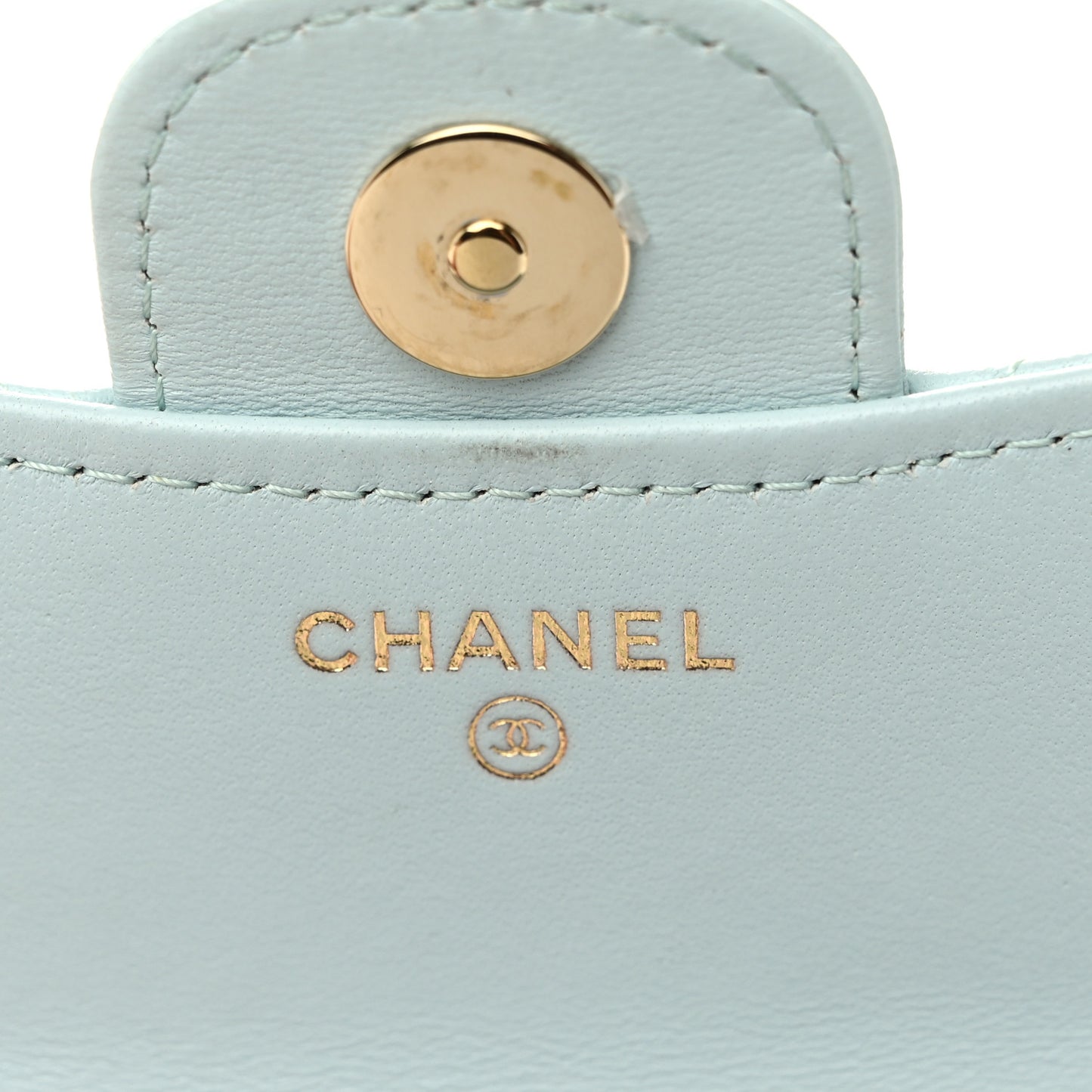 Lambskin Quilted Top Handle Flap Coin Purse With Chain Light Blue