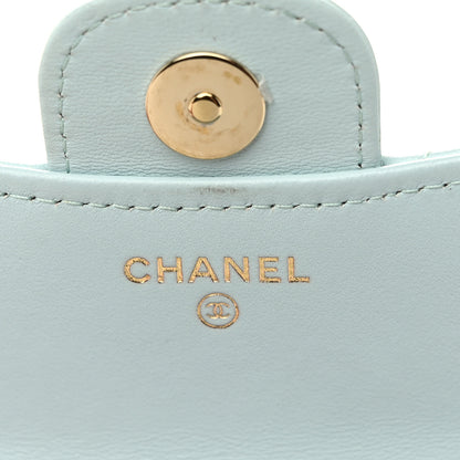 Chanel Lambskin Quilted Top Handle Flap Coin Purse With Chain Light Blue 6 of 15