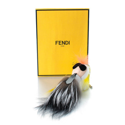 Fendi Fox Mink Goat Fur Mini Karlito Bag Charm White Black Flamingo 5 of 5