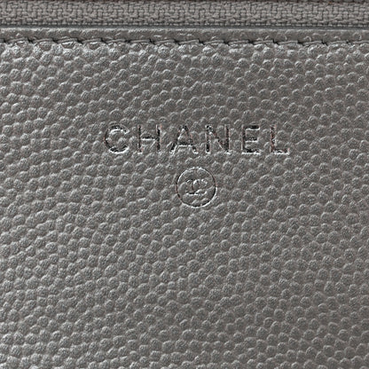 Chanel Metallic Caviar Chevron Quilted Boy Wallet On Chain WOC Silver 6 of 12