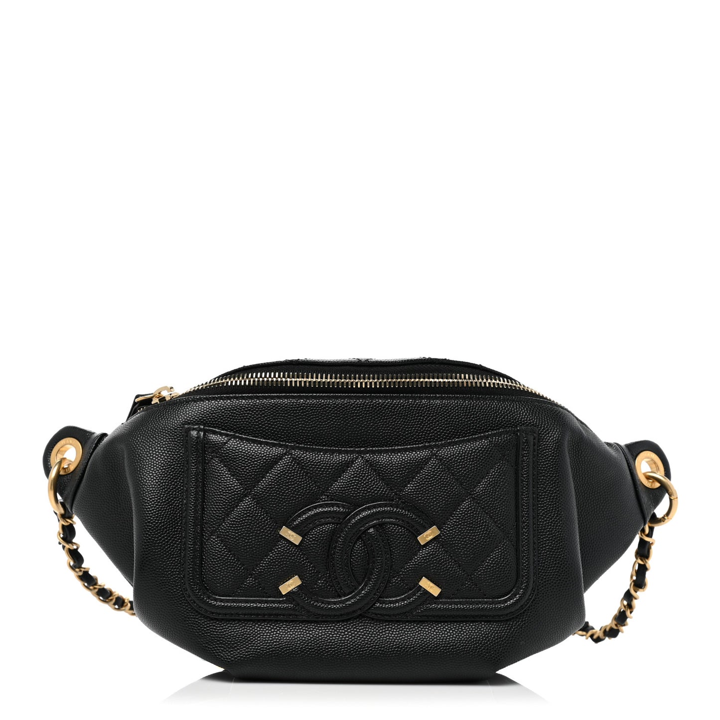 Caviar Quilted Filigree Waist Bag Black