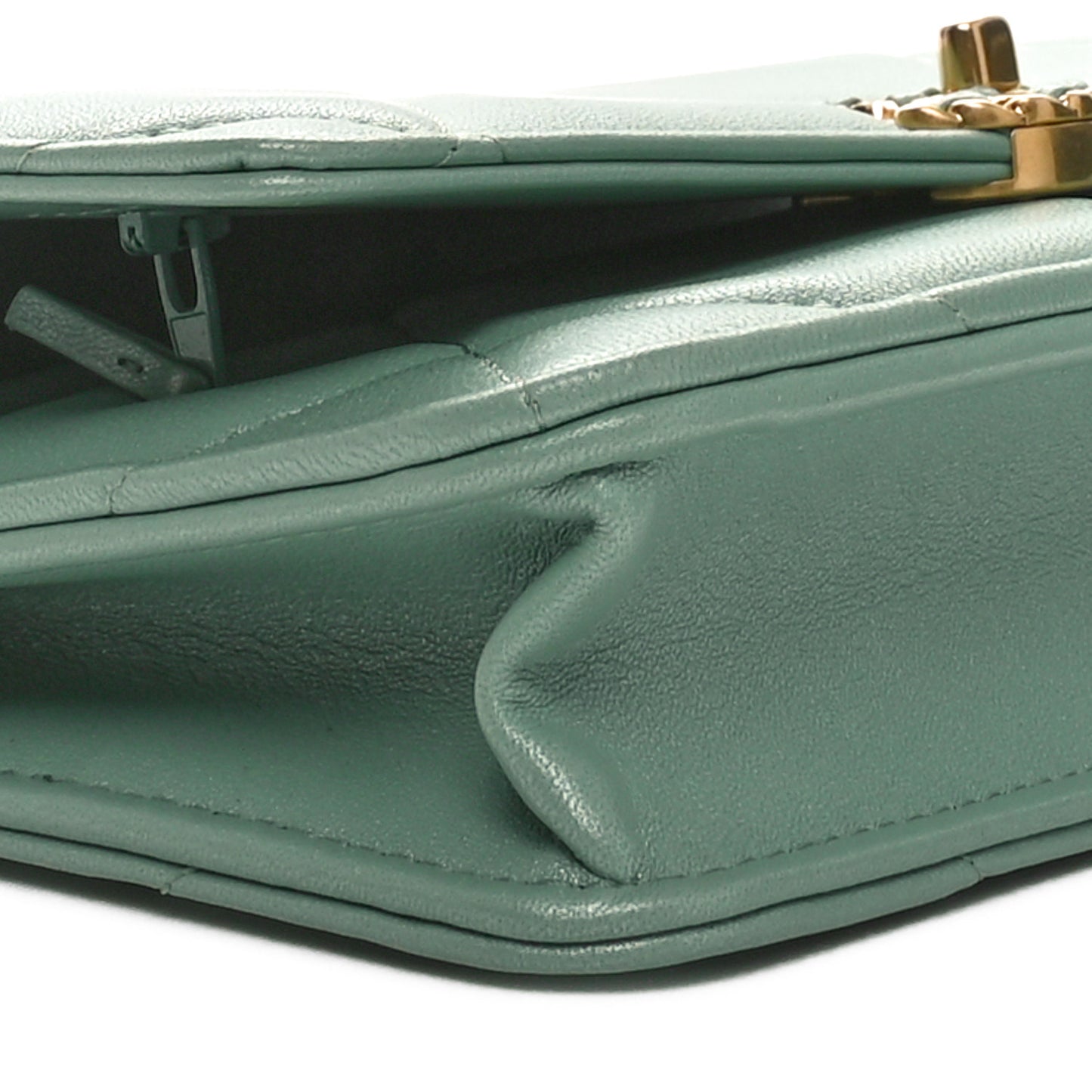 Shiny Lambskin Quilted Chanel 19 Wallet On Chain WOC Light Green