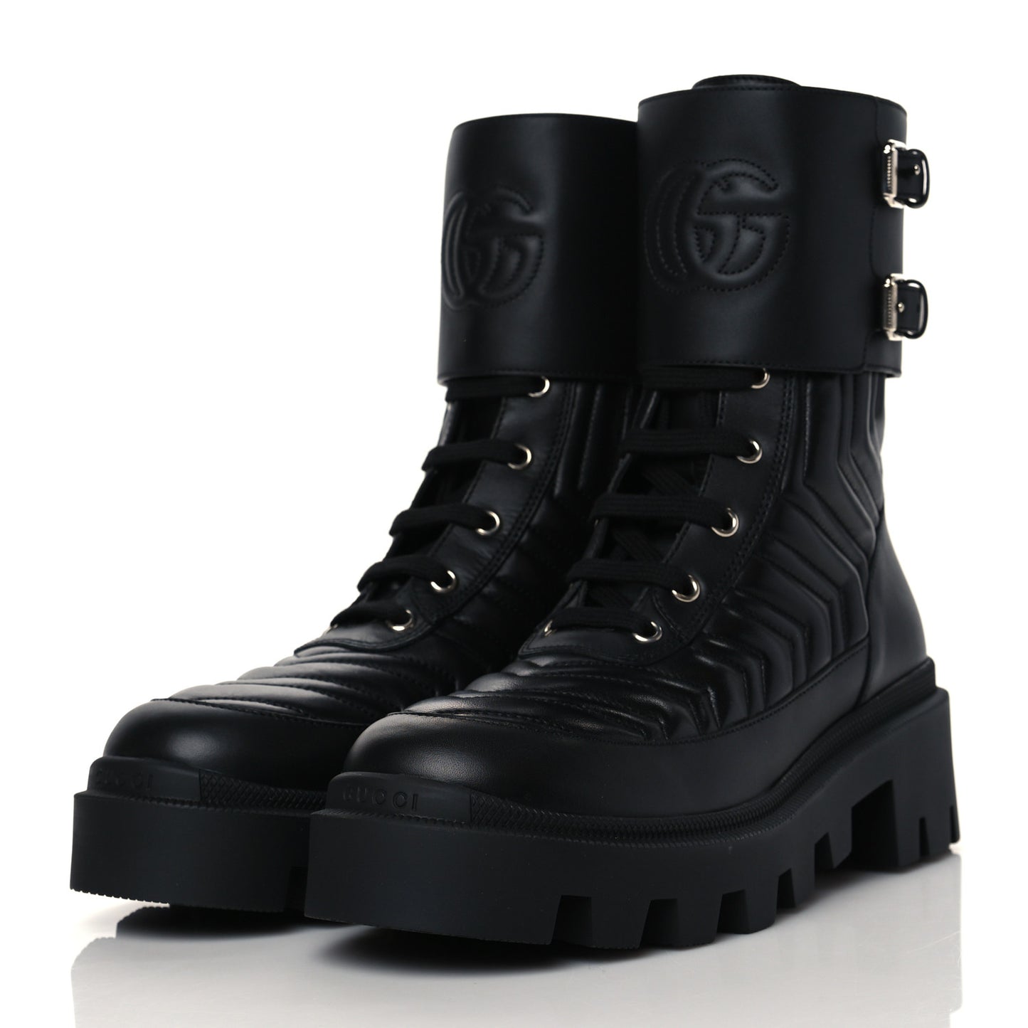 Nappa Frances GG Matelasse Platform Combat Boots 38 Black