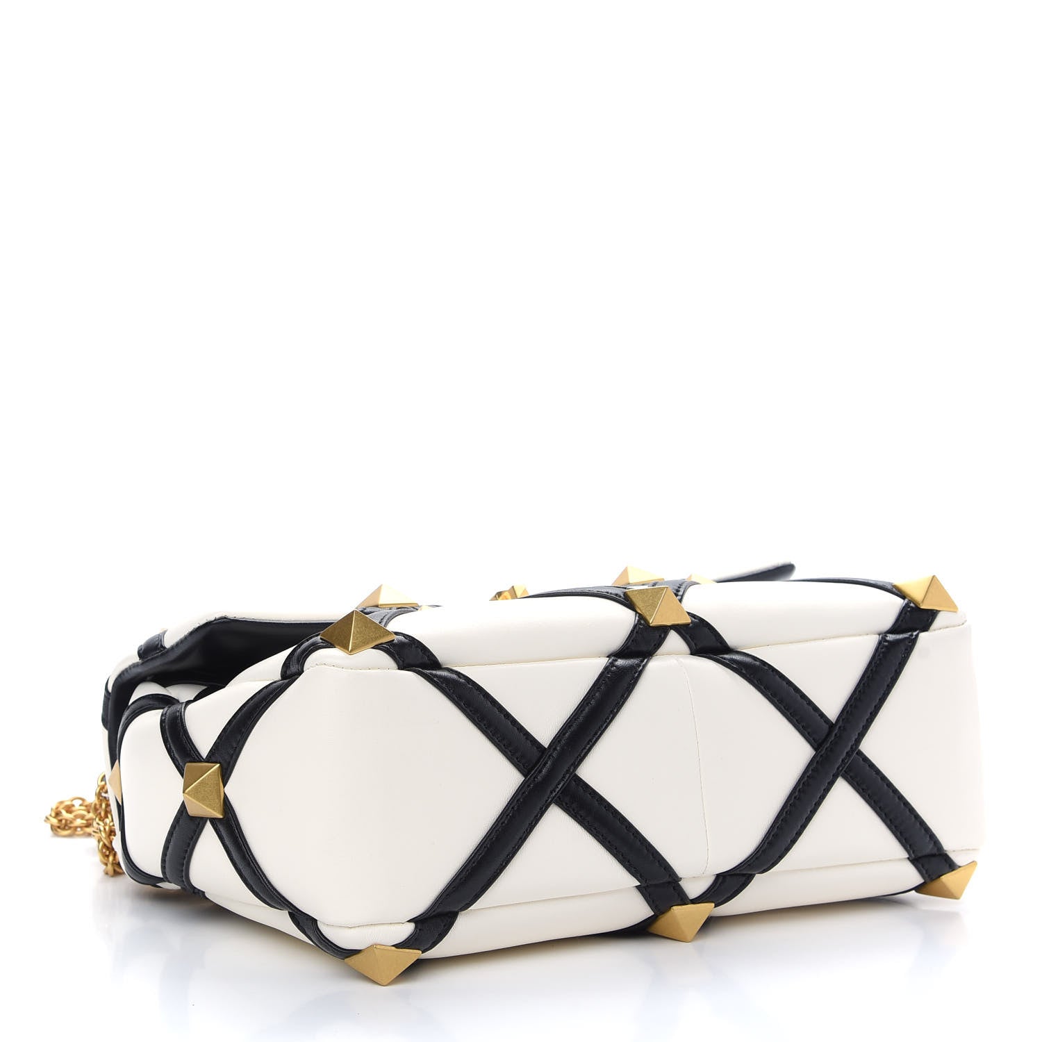 Valentino Garavani Nappa Large Roman Stud Shoulder Bag Ivory Black 4 of 8