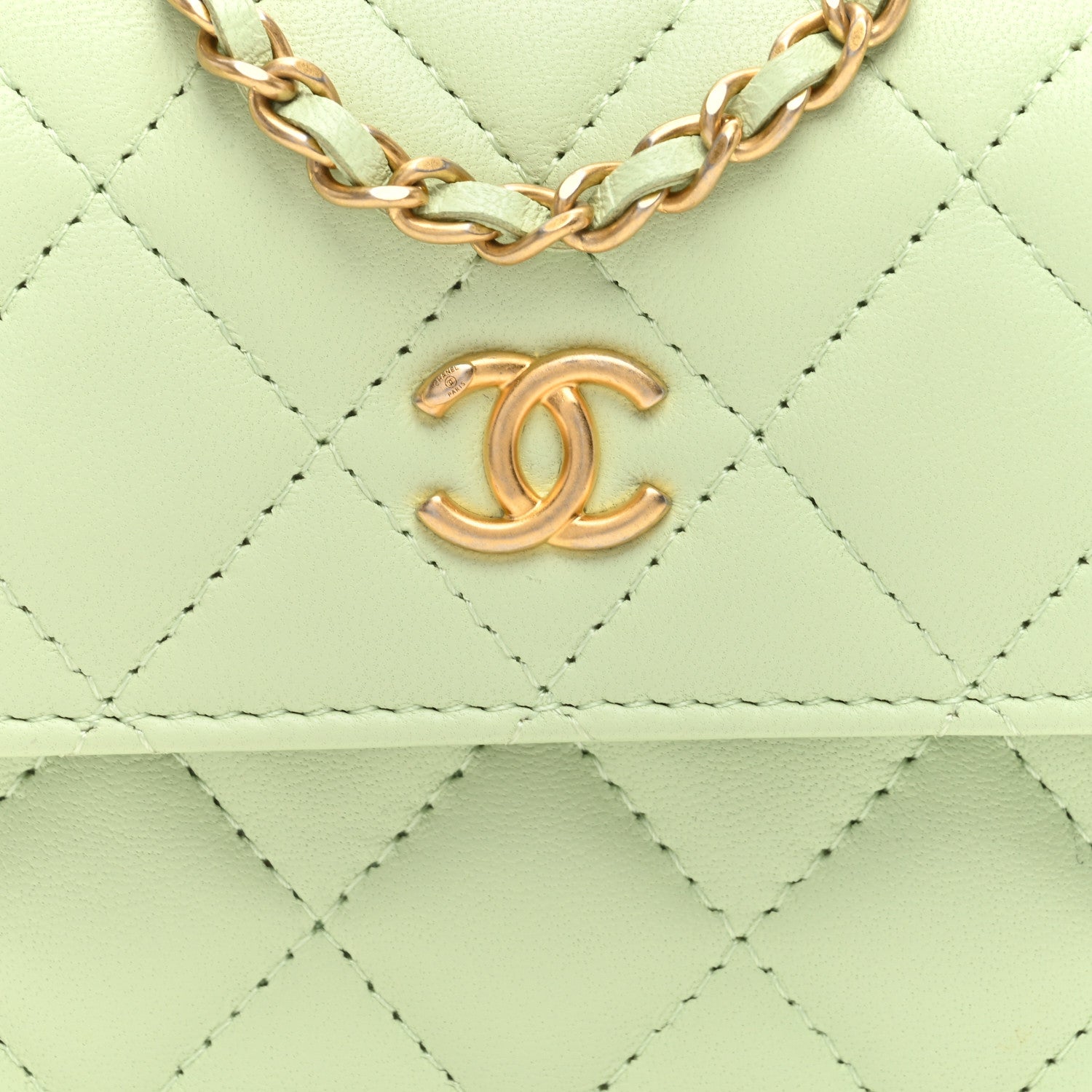Chanel Lambskin Quilted Pearl Crush Clutch With Chain Light Green 8 of 11
