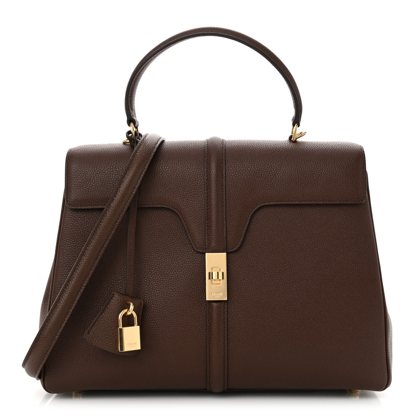 Grained Calfskin Medium 16 Top Handle Bag Brown